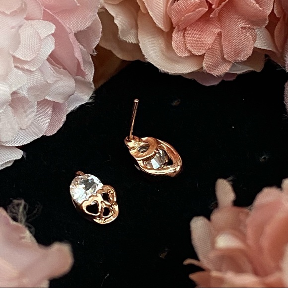 Rose Gold Crystal Skull Stud Earrings - Picture 14 of 16